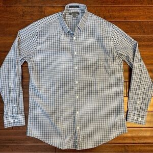Nordstrom | Trim Fit Long-Sleeve Button-Down Plaid Shirt | Blue/White | Sz: 15